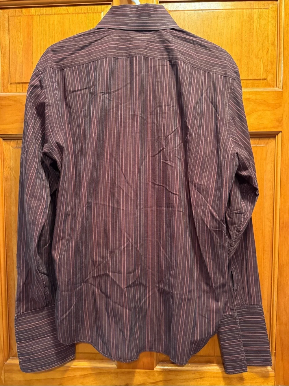 Banana Republic Men's Burgundy and Gray Striped Dress Shirt